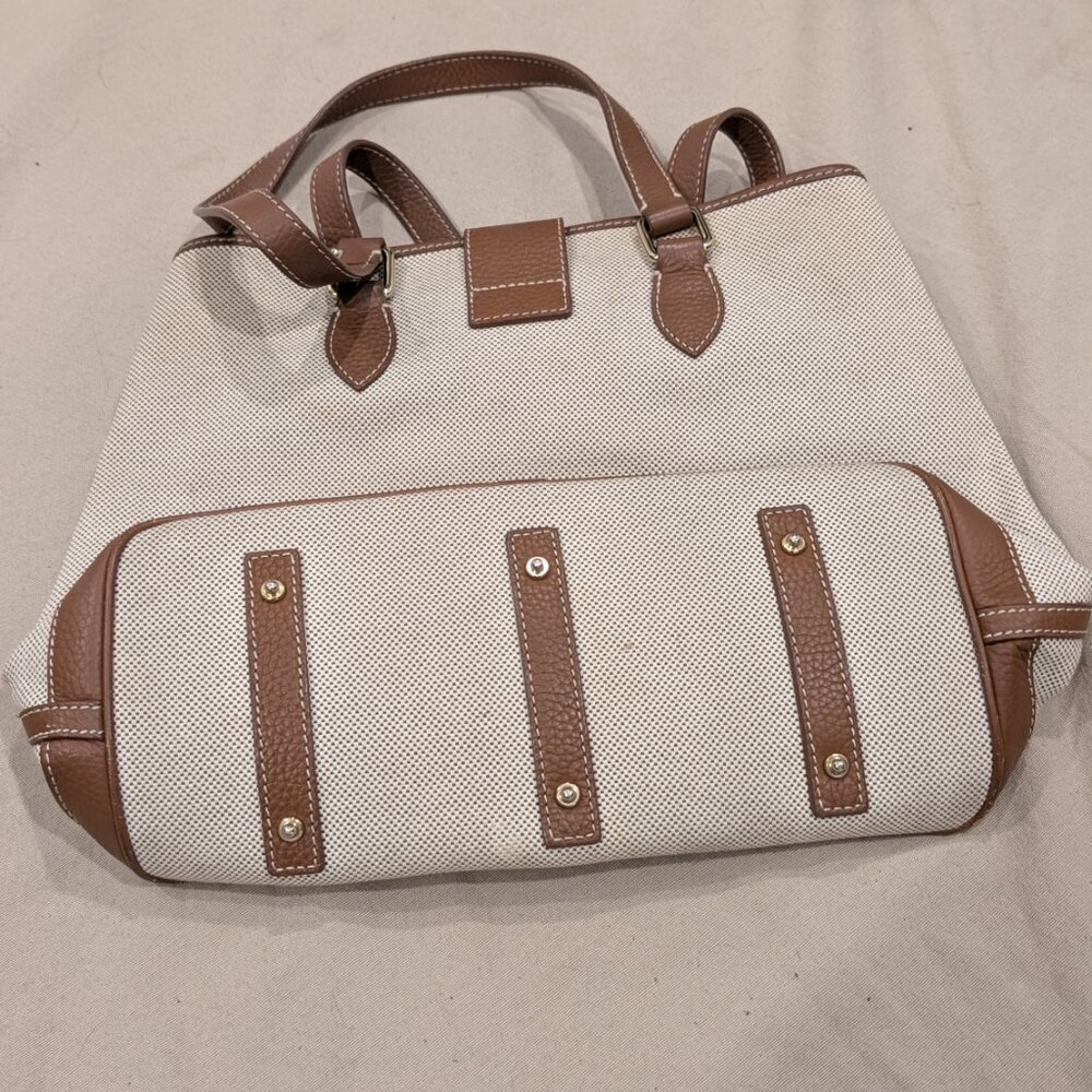 Dooney & Bourke 1975 Donegal Canvas Tote Leather Trimmed Ivory Brown Trim - Picture 3 of 12
